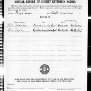 Annual Report of County Extension Agents, African American, Perquimans County, NC