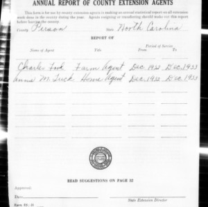 Annual Report of County Extension Agents, African American, Person County, NC
