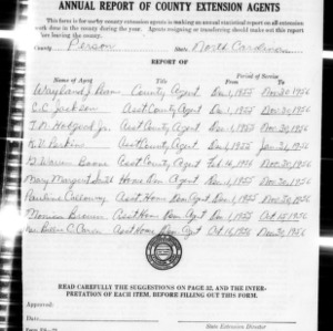 Annual Report of County Extension Agents, Person County, NC