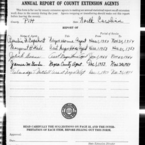 Annual Report of County Extension Agents, African American, Pitt County, NC