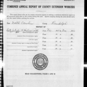 Combined Annual Report of County Extension Workers, Randolph County, NC
