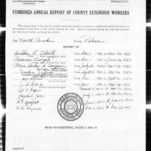 Combined Annual Report of County Extension Workers, Robeson County, NC