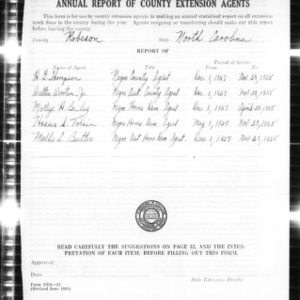 Annual Report of County Extension Agents, African American, Robeson County, NC