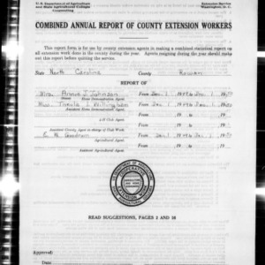 Combined Annual Report of County Extension Workers, Rowan County, NC