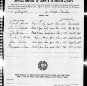 Annual Report of County Extension Agents, African American, Sampson County, NC
