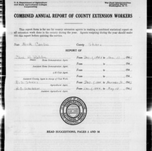 Combined Annual Report of County Extension Workers, Stokes County, NC