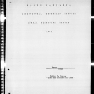 North Carolina Agricultural Extension Service Home Demonstration Work Report, Vance County, NC