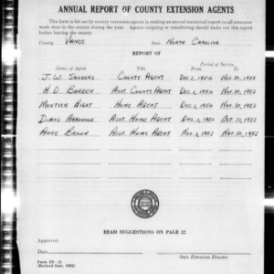 Annual Report of County Extension Agents, Vance County, NC