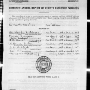 Combined Annual Report of County Extension Workers, Wake County, NC
