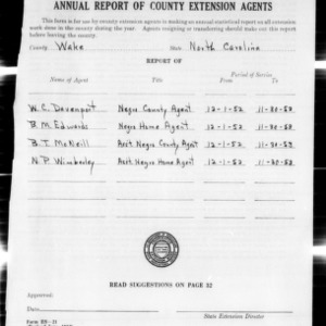 Annual Report of County Extension Agents, African American, Wake County, NC