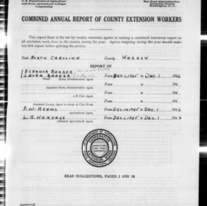 Combined Annual Report of County Extension Workers, Warren County, NC