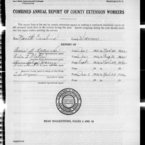 Combined Annual Report of County Extension Workers, African American, Warren County, NC