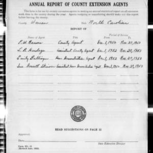 Annual Report of County Extension Agents, Warren County, NC