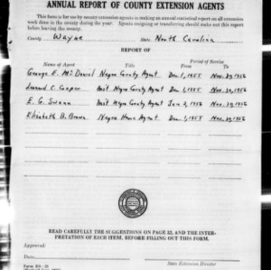 Annual Report of County Extension Agents, African American, Wayne County, NC