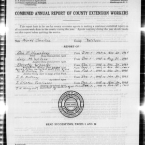 Combined Annual Report of County Extension Workers, Wilson County, NC
