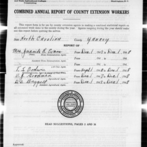 Combined Annual Report of County Extension Workers, Yancey County, NC