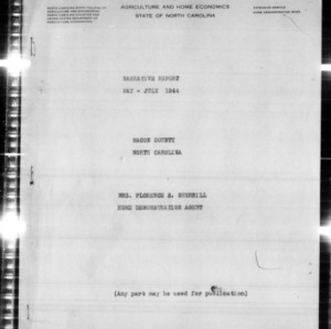 Cooperative Extension Work in Agriculture and Home Economics Narrative Report of Home Demonstration Agent, Macon County, NC