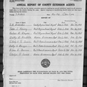 Annual Report of County Extension Agents, Stokes County, NC