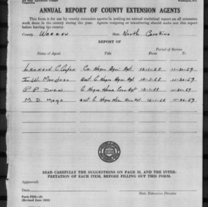 Annual Report of County Extension Agents, African American, Warren County, NC