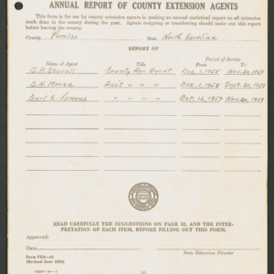 North Carolina Cooperative Extension Service Annual Reports. Pamlico County - Annual Report of County Extension Agents, 1958 Dec. 1 to 1959 Nov. 30, Part 1