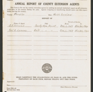 North Carolina Cooperative Extension Service Annual Reports. Pamlico County - Annual Report of County Extension Agents, 1959 Dec. 1 to 1960 Nov. 30, Part 1
