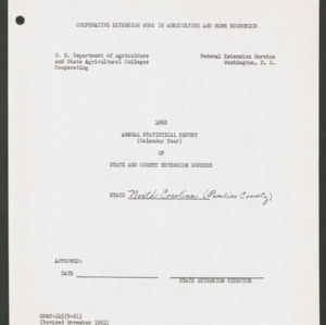 North Carolina Cooperative Extension Service Annual Reports. Pamlico County - Statistical Report, 1962