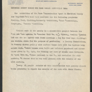 Hertford County, Report for Farm Woman's Convention, 1926