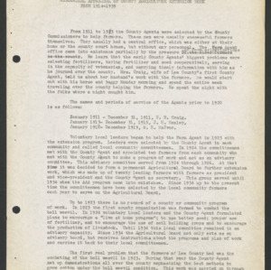 Lee County, Historical Appraisal of County Agriculture Extension Work from 1914-1939, undated