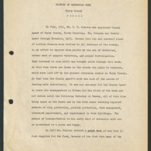 Surry County, History of Extension Work, undated
