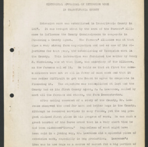Transylvania County, Historical Appraisal of Extension Work, undated