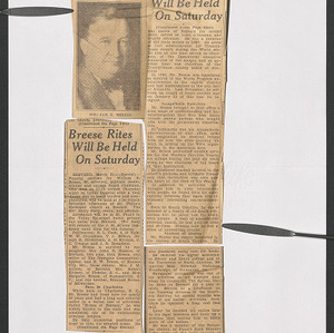 North Carolina Cooperative Extension Service, County Operations Records. William E. Breese Death, 1939 March 31