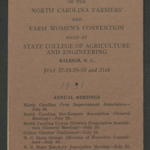 North Carolina Farmers' and Farm Women's Convention program, 1931