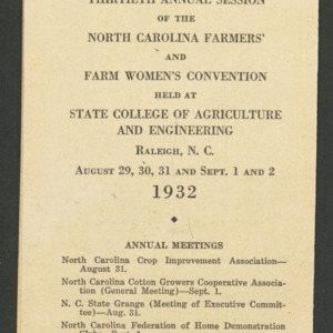 North Carolina Farmers' and Farm Women's Convention program, 1932