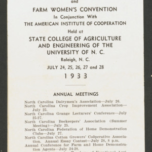 North Carolina Farmers' and Farm Women's Convention program, 1933