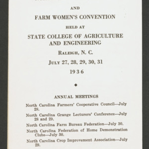 North Carolina Farmers' and Farm Women's Convention program, 1936