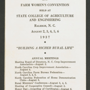 North Carolina Farmers' and Farm Women's Convention program, 1937