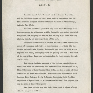 North Carolina Farmers' and Farm Women's Convention participants and resolutions, 1931