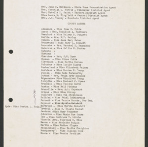 North Carolina Cooperative Extension Service, Personnel Lists, 1919
