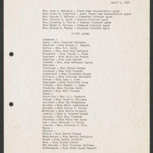North Carolina Cooperative Extension Service, Personnel Lists, 1920