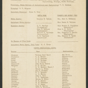 North Carolina Cooperative Extension Service, Personnel Lists, 1923