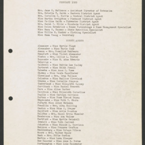 North Carolina Cooperative Extension Service, Personnel Lists, 1929