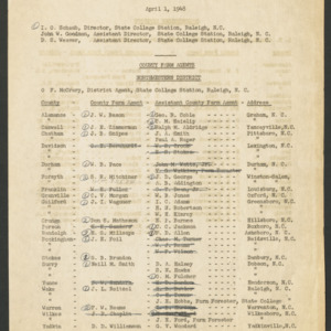 North Carolina Cooperative Extension Service, Personnel Lists, 1948