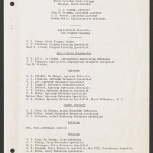 North Carolina Cooperative Extension Service, Personnel Lists, 1950