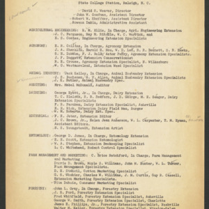 North Carolina Cooperative Extension Service, Personnel Lists, 1953
