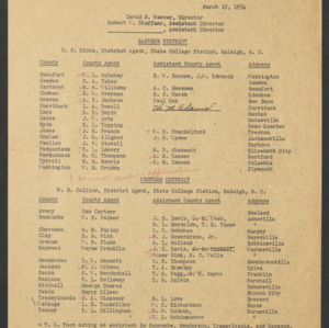 North Carolina Cooperative Extension Service, Personnel Lists, 1954