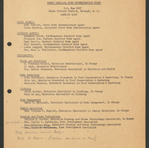North Carolina Cooperative Extension Service, Personnel Lists, 1958