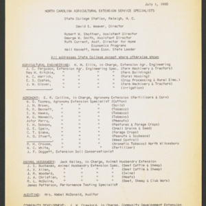North Carolina Cooperative Extension Service, Personnel Lists, 1960