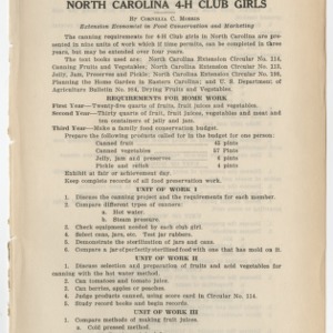 Food Preservation Requirements for North Carolina 4-H Club Girls (4-H Club Series No. 2)