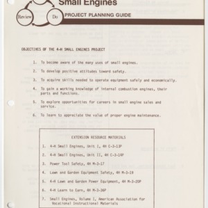 Small Enginges Project Planning Guides (4-H Project Planning Guide 3-25, Reprint)