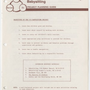 Babysitting Project Planning Guide (4-H Project Planning Guide 10-23, Reprint)
